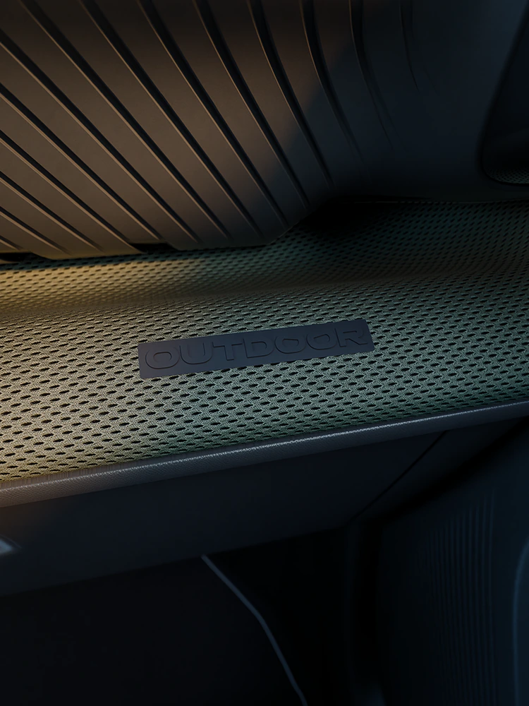 Vue rapprochée du tableau de bord de la Citroën C3 Outdoor avec insert Outdoor, mettant en avant l’habitacle du SUV compact Advanced Comfort.