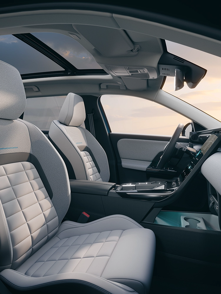 Vue intérieure des sièges avant de la Citroën C5 Aircross Émeraude mettant en avant les sièges Citroën Advanced Comfort, ainsi que le confort et l’espace généreux d’un SUV familial.