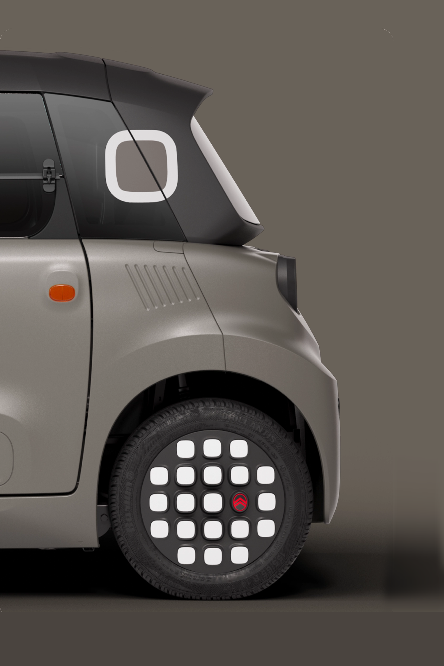 Vue arrière latérale de la Citroën ami « icy » : un design électrique compact, sûr et fiable, offrant une liberté de mobilité urbaine innovante.