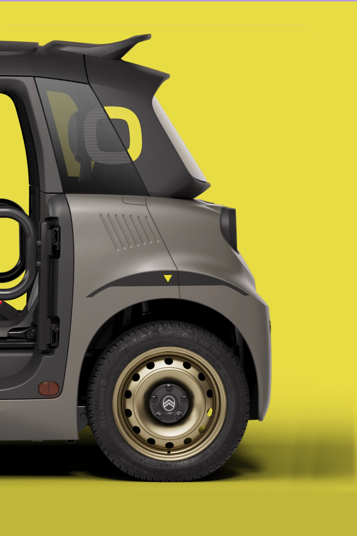 Vue arrière latérale de Citroën ami buggy palmeira : un design compact et sûr qui offre une liberté de mobilité innovante.
