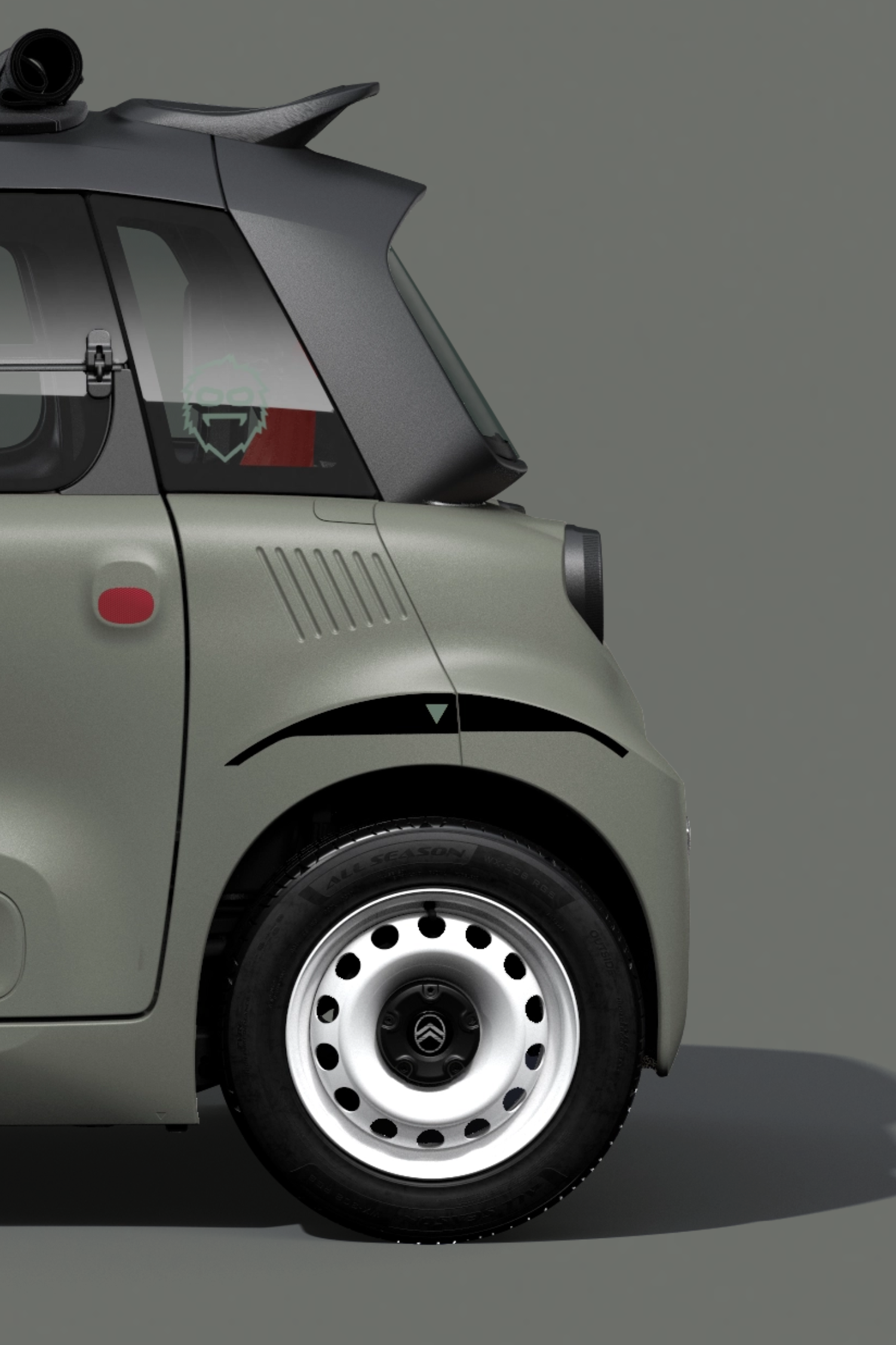 Vue arrière latérale de Citroën ami Outdoor montrant un design compact, sûr et fiable, offrant une liberté urbaine innovante