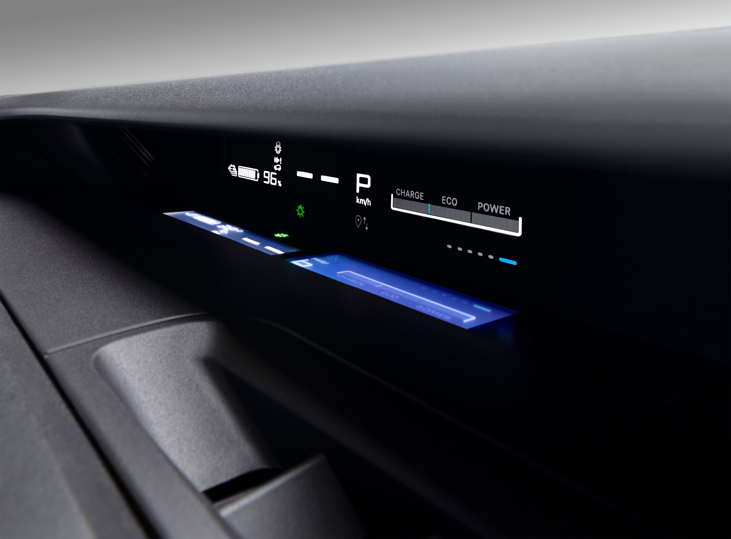 Gros plan le tableau de bord de Citroën ë-C3, l'affichage numérique de l'énergie pour conduite intuitive, abordable.