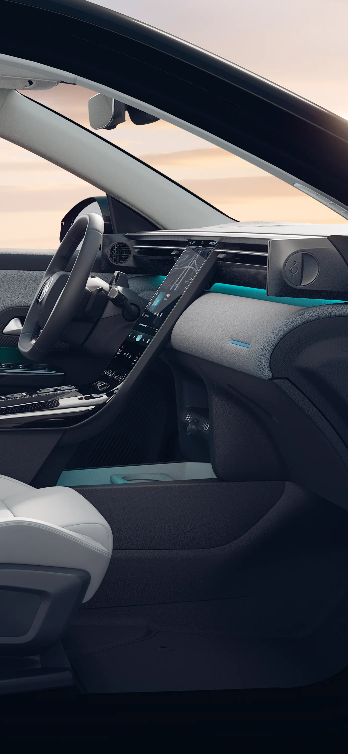 Vue intérieure de la Citroën ë-C5 Aircross Émeraude mettant en avant les sièges Citroën Advanced Comfort et l’habitacle spacieux d’un SUV familial.