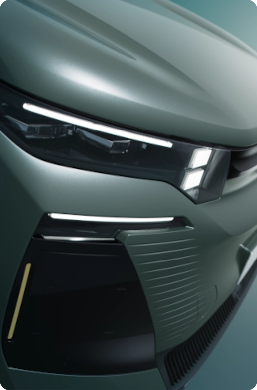 Vue détaillée de l’avant de la ë-C5 Aircross mettant en avant des technologies de référence, la sécurité, la visibilité et un design moderne haut de gamme.